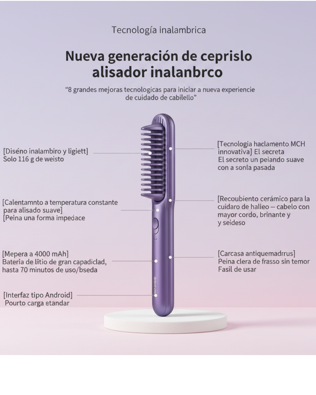 Mini Peine Alisador de pelo inalámbrico